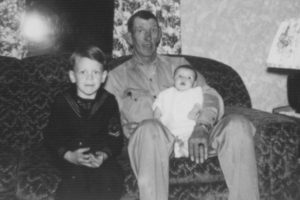 Cir 1947, with his dad and niece, Susie, in Springfield, OH.