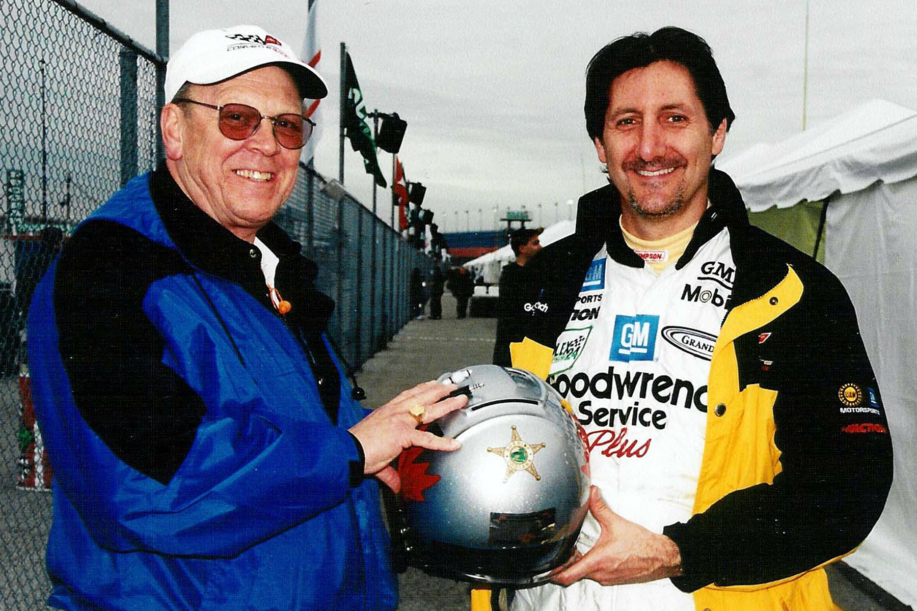 Jim showing off the Star on Ron Fellow's helmet
