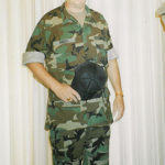 In his Indiana Defense Force uniform.