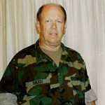 In his Indiana Defense Force uniform.